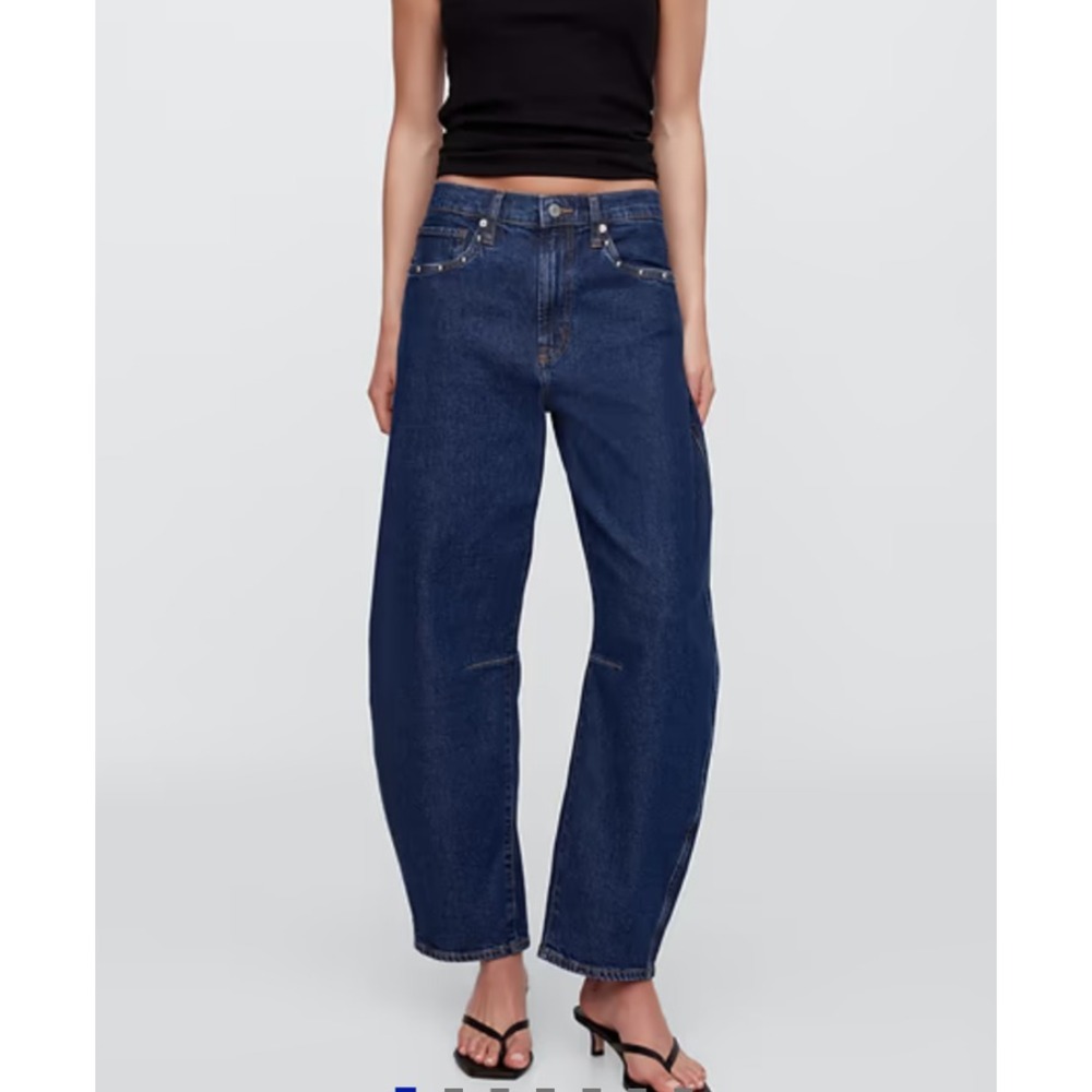 Gap Barrel Jeans Studded Blue Denim Western High Rise Structured Trending 4
